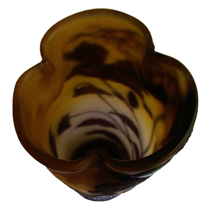 Émile Gallé, vase pâte de verre, rouleau, col trilobé, hauteur 25 cm #1742#