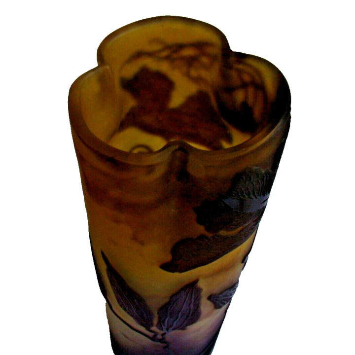 Émile Gallé, vase pâte de verre, rouleau, col trilobé, hauteur 25 cm #1742#