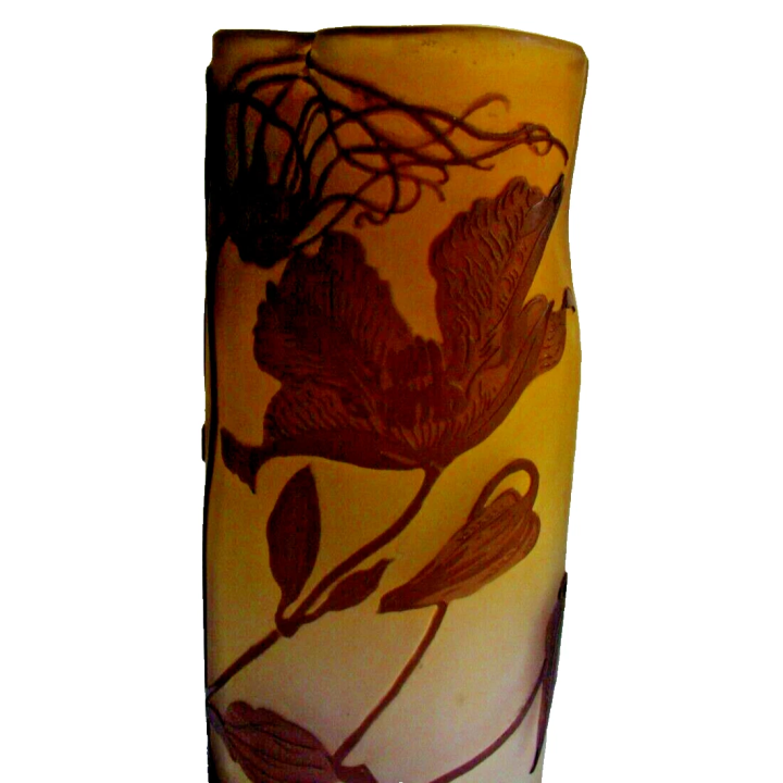Émile Gallé, vase pâte de verre, rouleau, col trilobé, hauteur 25 cm #1742#