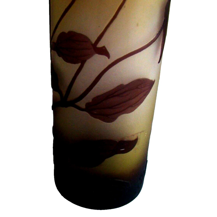 Émile Gallé, vase pâte de verre, rouleau, col trilobé, hauteur 25 cm #1742#